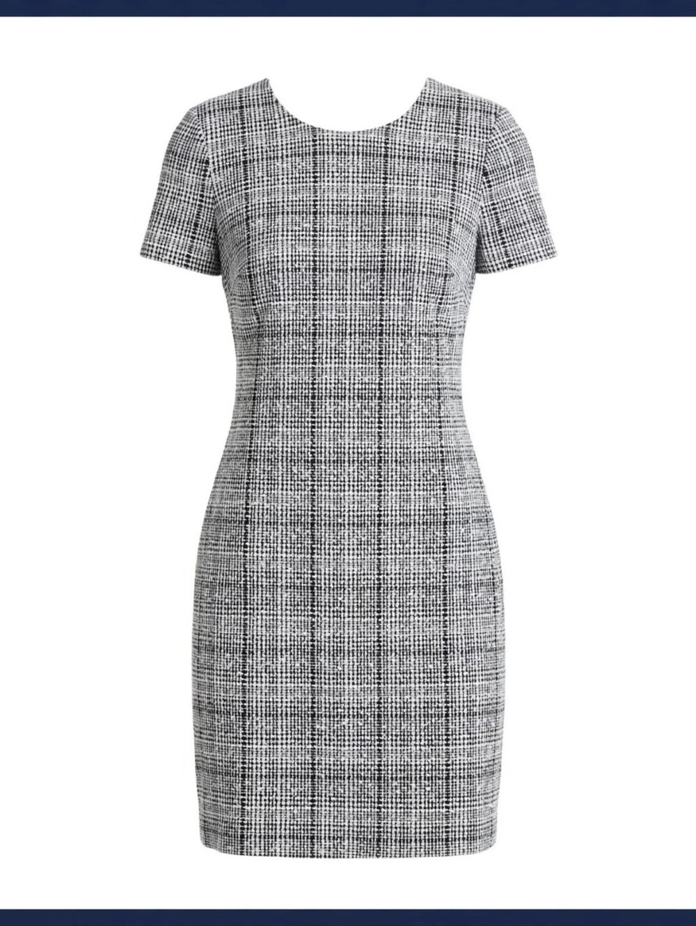 Calvin Klein Black & White Tweed Shift Dress | Gold Zip Back | Size 6
